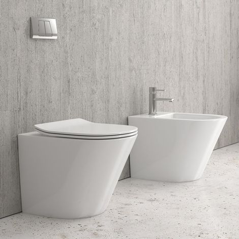 WC SORRENTO Installazione Filomuro + Sedile Termoindurente Soft Close Slim Ceramica - Colore BIANCO (1/4)
