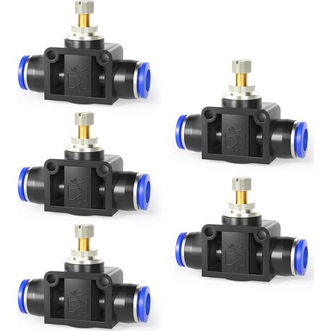 Vanne de régulation de débit d'air avec raccord instantané, régulateur de vitesse en ligne Raccord union droit - Tube 6MM OD x Tube 6MM OD LSA-6 (Pack de 5) (1/5)