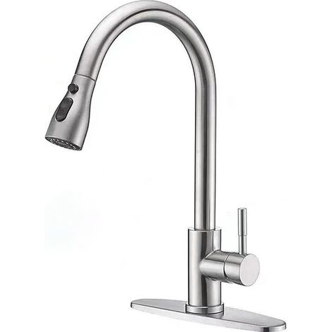 Küchenarmatur – Silber gebürstet – Ausziehbare Brause – 360° drehbar – Edelstahl – Spültischarmatur – 3 Mischfunktionen