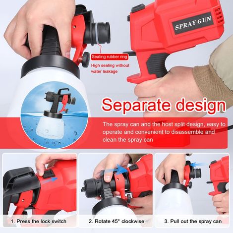 Pistolet à peinture électrique avec réservoir de peinture grande capacité de 800 ml et pulvérisateur multifonctionnel haute pression détachable (1/5)