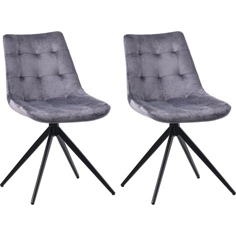 Set di 2 sedie girevoli moderne con gambe incrociate in metallo nero e seduta in velluto grigio scuro 100007608