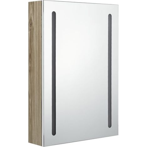Armoire de salle de bain à miroir led blanc 50 x 13 x 70cm chêne (1/5)