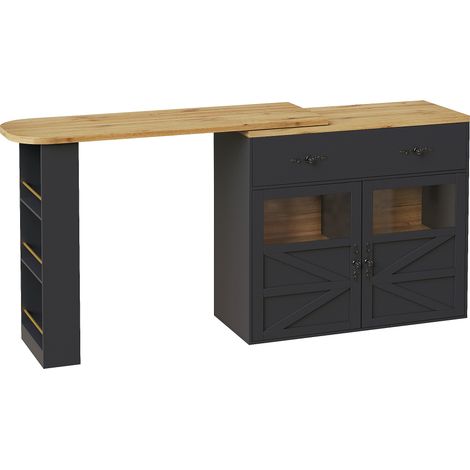 Mesa de bar extensible giratoria 360° con almacenaje 138-204 x 39 x 104 cm MDF negro HOMVRA (1/5)