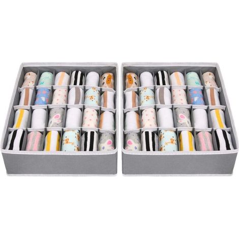 (Gris)Lot de 2 Organisateur de Tiroir Pliable Non-tissé pour sous-vètements, Soutien-Gorges, Chaussettes Boîte de Rangement à Compartiment Gain de Place, Rangement Chaussettes (1/5)