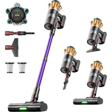 Aspirateur Balai sans Fil 55KPa 650W, 1,8L Aspirateur sans Fil Puissant 70 Min, Autoportant, Écran LED, Brosse Anti-Enchevêtrement, Pastille Parfumée, Poils d’Animaux Sols Durs Tapis Voiture (1/5)
