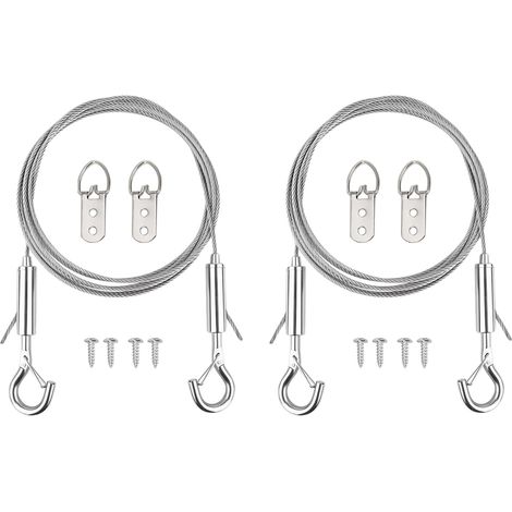 2 x Hanging Wire for Photo Frame, Stainless Steel Wire Hanging Picture Cable, Hanging Cable Kit, for Hanging Pictures Mirrors Lamps (2 m) (1/5)