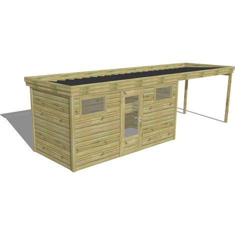 ABRI DE JARDIN bois Pin autoclave 27mm - 7,84x2,14m / 16,8m2 - Bac acier - Abri Français (1/5)