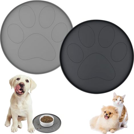 Lot de 2 tapis d'alimentation imperméables en silicone pour chiens et chats, tapis antidérapant pour croquettes, tapis imperméable pour aliments pour animaux, tapis pour gamelles pour chats et lapins