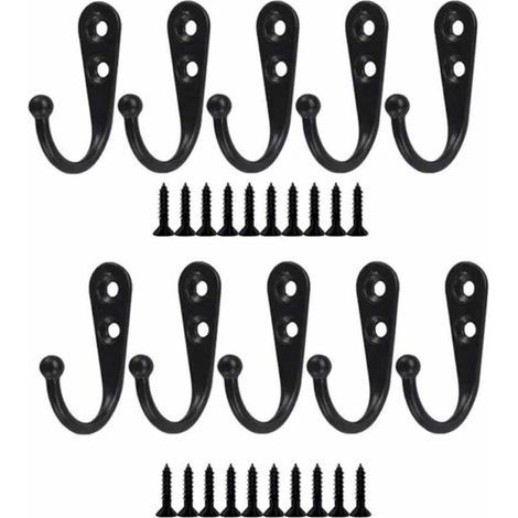 10pcs Rétro Crochet de Manteau Métal Noir Patère Murale à Visser Individuelle Patère Porte Manteau Vintage Murale pour Peignoir Maison Etagères Tiroirs Casiers Salle de Bain avec 20 vis (1/5)
