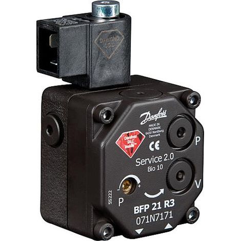 Danfoss – Pompe à fioul BFP 21R3 – Pression réglable 7-20 bars – Électrovanne 220V/50Hz – Sortie gicleur droite/gauche DN 6 - 071N7171 (1/2)