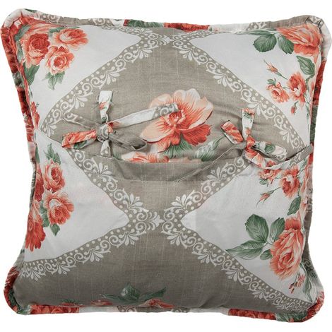 Housse de Coussin Décorative 40 x 40 cm en Coton Gris et Rose Motif Fleurs Style Campagne - PANGIVO (1/3)