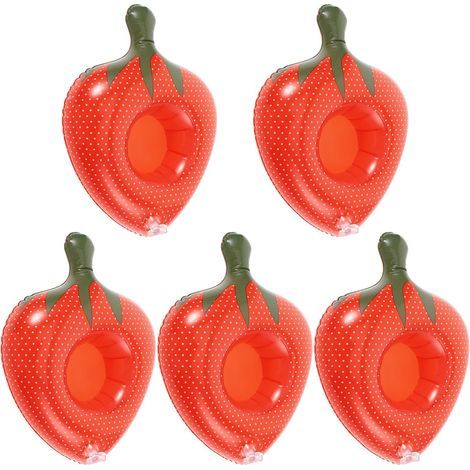 5 Pièces Porte-gobelet Gonflable Forme Fraise en PVC Rouge, Tapis Flottant Résistant pour Piscine et Fête Aquatique Accessoire Pratique et Solide pour (1/5)