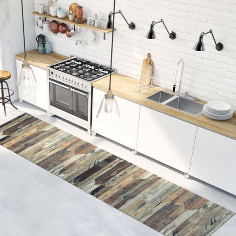 Tapis de Cuisine antidérapant Vintage Wood 50x240 Tapis de Protection de Sol en Vinyle fabriqué en Italie, avec Encre Non Toxique, Ignifuge et résistant à l'eau (1/5)
