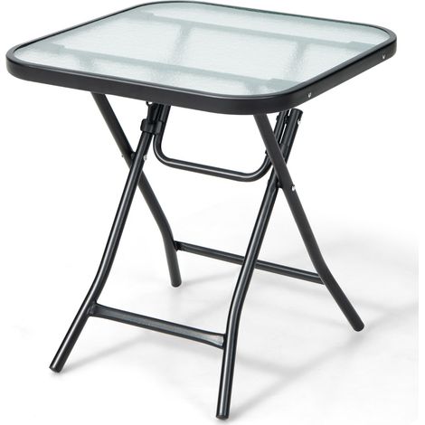 Tavolo bistrò quadrato telaio antiruggine patio Tavolo pranzo pieghevole piano vetro temperato (1/4)
