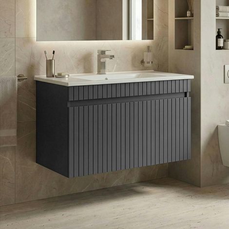 Meuble vasque suspendu 85 cm anthracite 2 portes YARA (1/4)
