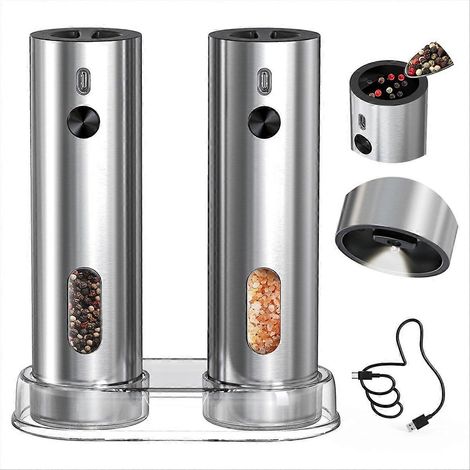 Rechargeable moulin électrique à sel et poivre lot avec base, automatique inox poivre moulin grinders110ml containe (1/5)