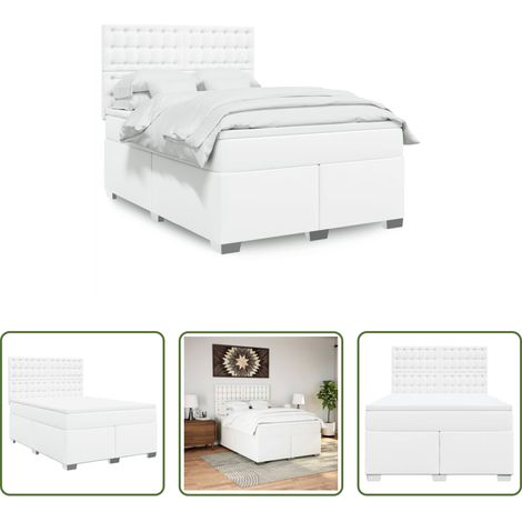 Matratze -  Boxspringbett mit Matratze Weiß 140x200 cm Kunstleder (1/5)