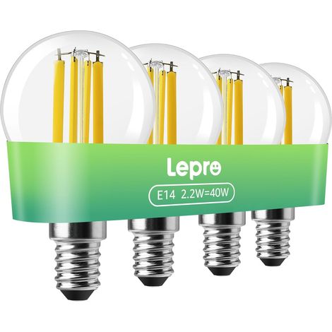 Ampoules LED E14 P45 470LM, 2.2W ≈ 40W, 2700K, Angle 300°, 4 Pcs Classe énergétique A, Non Dimmable, CRI80, Blanc Chaud 2700K, Angle 300 °, 2.2W Équivalent 40W, ÉÉco. énerg. 94 % (1/5)