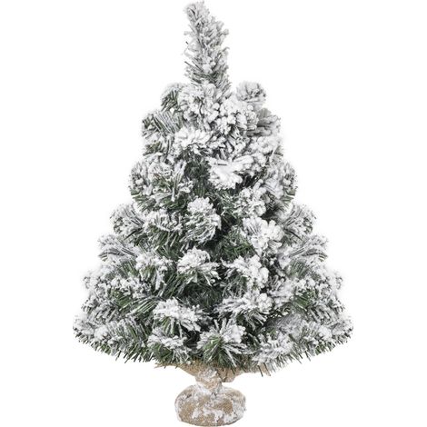 Sapin 60 cm vert et blanc avec 67 branches ignifugées et socle en ciment pour bureau, décoration intérieure design sobre pour espace travail pratique et festif