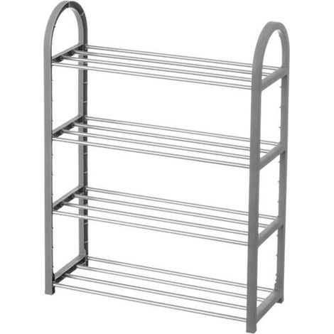 Etagère à chaussures, meuble de rangement avec 4 niveaux coloris chromé-gris - Longueur 50 x Profondeur 19 x Hauteur 65 cm (1/3)