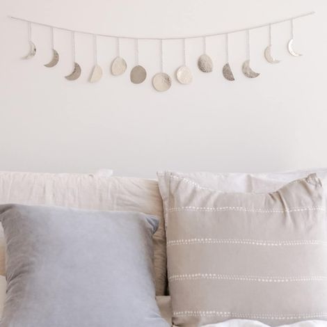 Décoration murale phase de lune,art mural doré pour chambre, style bohème, guirlande murale en métal de 91 cm (13 phases de la lune),argent (1/5)