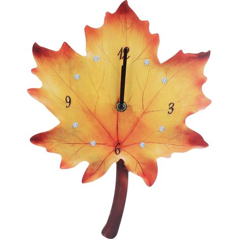 Horloge murale en forme de feuille d'érable, décoration de salon et salle à manger, silencieuse, éléments naturels, horloge murale décorative.