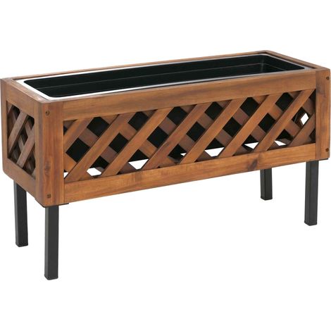 [NEUWERTIG] Pflanzkasten HHG-474, Blumen-/Pflanzkübel Blumenkasten, In-/Outdoor Akazie Holz MVG-zertifiziert 35x64x24cm braun