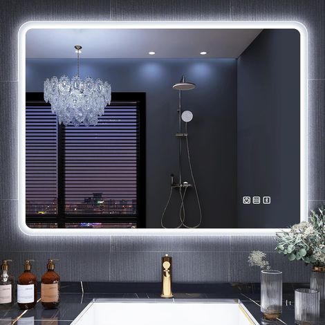 Miroir lumineux de salle de bain 80x60 cm – Bluetooth – Désembuage – 3 couleurs – Dimmable – IP44 – Argenté sans cuivre (1/5)