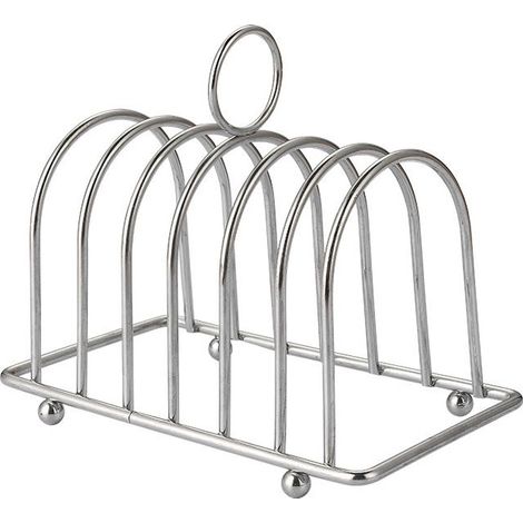 Porte-Toast Métallique Argenté 6 Tranches - Support à Pain avec Poignée - 14,5x8 cm - Accessoire Petit-Déjeuner Élégant pour Cuisine ou Buffet (1/5)