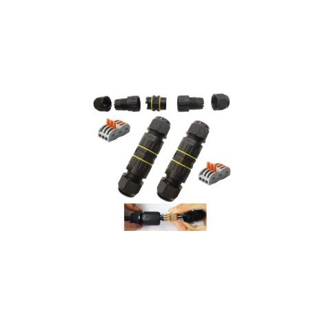 Caja de conexiones exterior impermeable IP68, caja de conectores de cables eléctricos de 3 vías para cables de Ø 6 a 11 mm (2 unidades) - Crezuo