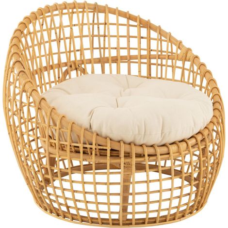 Fauteuil 79x84x67 cm avec coussin écru et rotin naturel (1/5)