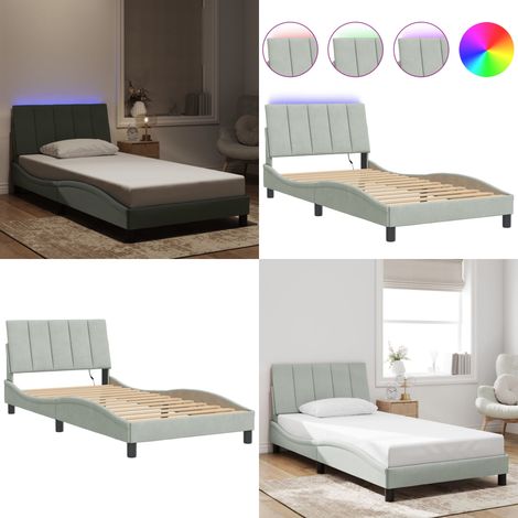 Bettgestell mit LED-Leuchten Hellgrau 100x200 cm Samt - Samtsofa - Bettrahmen - Doppelbett - Boxspringbett - Himmelbettwäsche - Home & Living