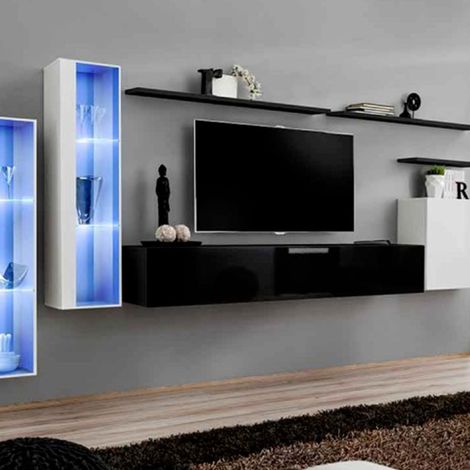 Meuble TV Mural Design "Switch XI" 330cm Noir & Blanc (1/4)
