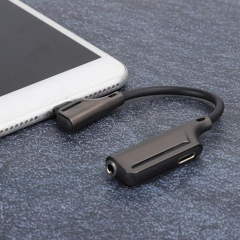 Adaptateur Double Jack 3.5mm pour iPhone iOS, Convertisseur Audio Charge Aluminium Noir Plug & Play (1/5)