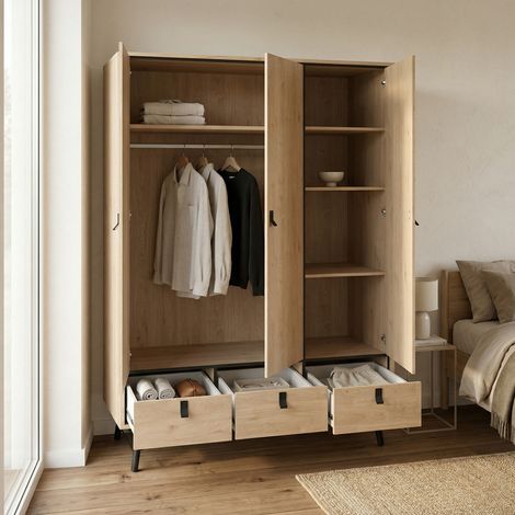 Dmora - Armario 3 puertas Claribe, Muebles de dormitorio, Vestidor, Armario de ropa, 150x60 h200 cm, Roble (1/5)