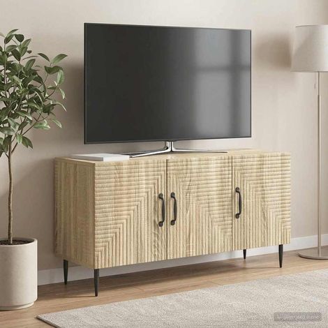 Meuble TV bas avec rangement en bois d’ingénierie, chêne Sonoma, 99 x 34,5 x 50 cm - PANGIVO (1/5)
