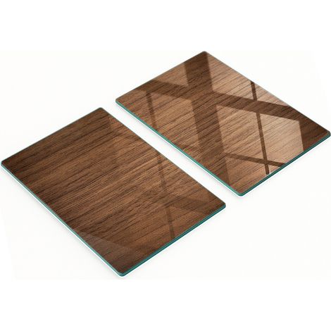 Planches de cuisine en verre trempé avec motifs, 2 pièces, bois, 2 x 40 x 52 cm (1/5)