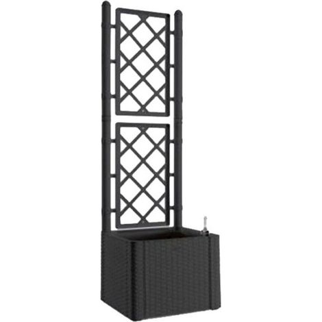 Fioriera Quadrata 43x43 con Spalliera in Pvc Antracite Da Esterno Balcone Vaso