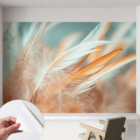 Papier peint adhésif décoratif avec colle pour salon chambre et bureau Installation rapide Plumes délicates 152x104 cm (1/5)