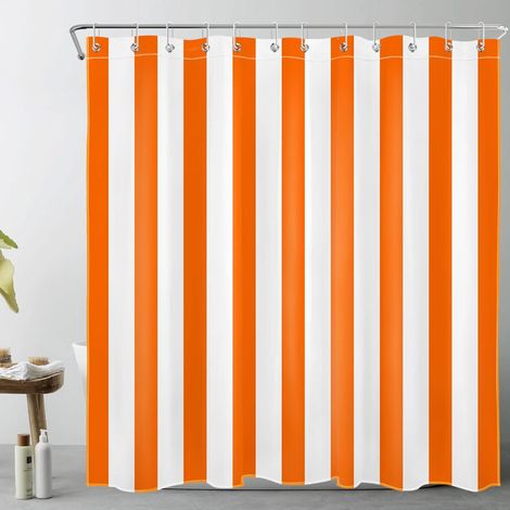 Rayures Orange et Blanches Rideaux de Douche 180x200cm Art géométrique Simple Rideaux de Bain avec Crochets, Minimaliste Extra Longue Imperméable Polyester Anti Moule Salle de Bain Décor (1/5)