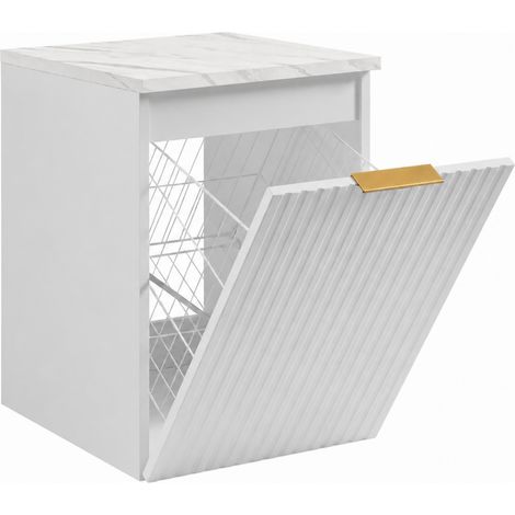 Mobile bagno sospeso con cesto, Bianco / piano Marmo Bianco, maniglia dorata, 40 x 46 x 58,6 cm (1/5)