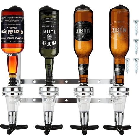 Porte-Bouteille Distributeur de Boisson Alcool Vin Mural Bar Pro Acier Pour 4 Bouteilles