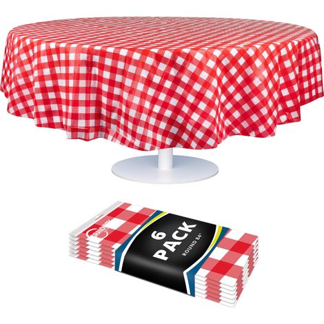 Lot de 6 nappes Rondes jetables en Plastique Vichy Rouge de 213,4 cm, nappes de fête jetables – Nappe Ronde Parfaite pour Toute Table jusqu'à 1,8 m (1/5)
