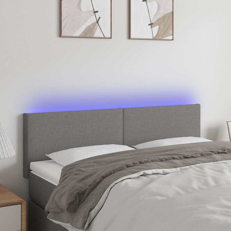 Tête de lit LED gris foncé avec 2 bandes lumineuses, tissu, 144 x 5 x 78/88 cm - PANGIVO (1/5)