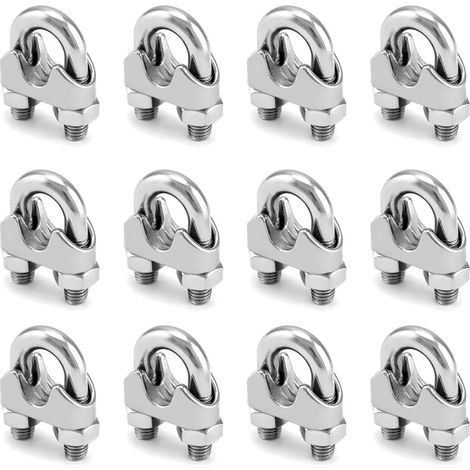 12 Pièces Serre Cable Acier 5 mm Inoxydable 304 Serre-câbles M5 Duplex Clips pour Serre Câbles Inox 5 mm Corde à Linge Auvent Fixe (1/5)