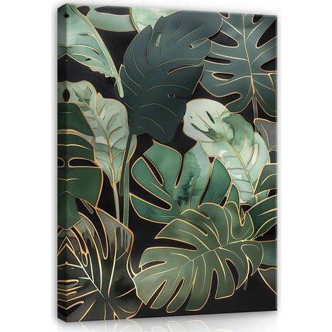 Peinture feuilles de monstera vertes sur toile Murale pour chambre salon 40x30 (1/3)