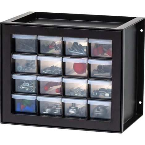 Organiseur de rangement en plastique avec 16 tiroirs, pour matériel, vis, loisirs créatifs, petites pièces, écrous, boulons, outils, scrapbooking, noir (1/5)