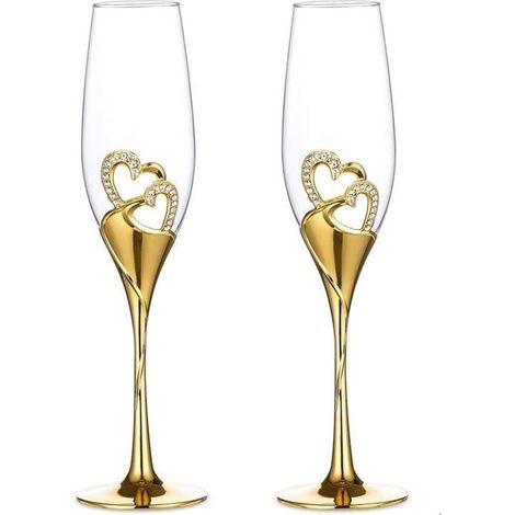 Ensemble de 2 verres à champagne créatifs en forme de cœur pour mariage, cadeaux de mariage, or,a1086 (1/5)