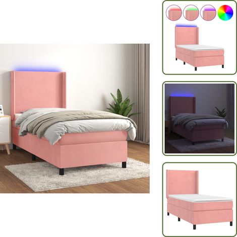 Boxspringbett mit Matratze & LED Rosa 100x200 cm Samt - Boxspringbett - Samtbett - Kinderzimmerbetten - Jugendzimmer - Rosa Bett (1/5)