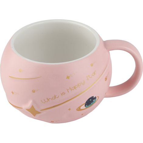 400-ml-Tasse mit geprägtem Planetenmotiv, niedliche Keramiktasse mit Astronautenmotiv, Tasse für Paare, Geschenk für den Laden, Souvenir, Mitarbeiterbonus, rosa – Geschenkbox aus Wellpappe (1/5)